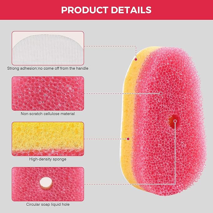 20 Packs Dish Wand Sponge Refills for Dish Daddy Pink