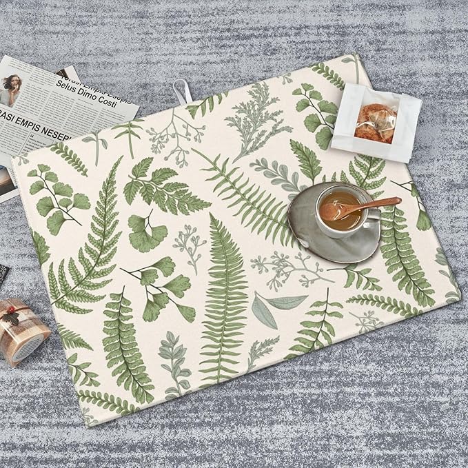 Vintage Botanical Leaves Dish Drying Mat For Kitchen Counter Absorbent Large Kitchen Fast Dry Pad Reusable Washable Protector Rack Large Mat 18 X 24