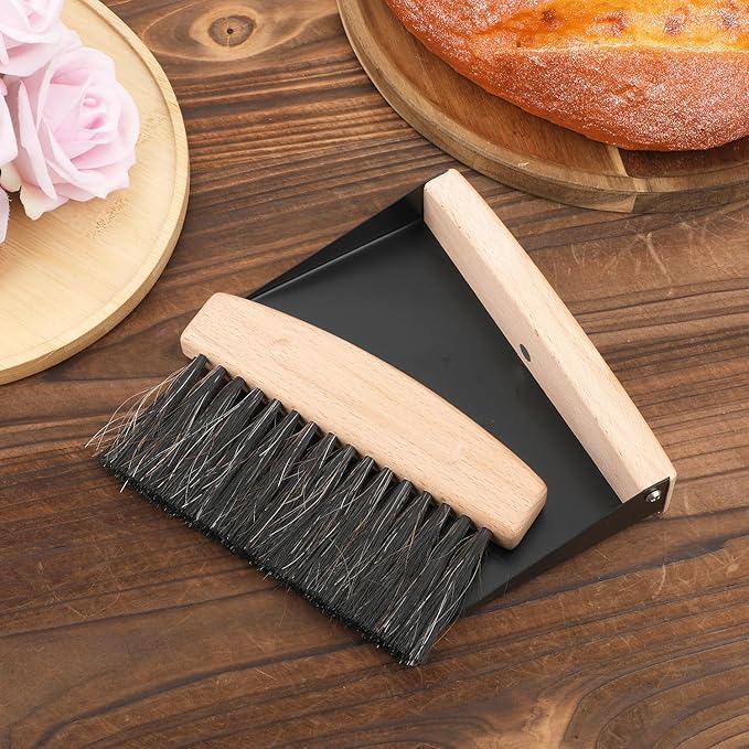 Desktop Broom and Dustpan Set, Mini Dustpan and Brush Set Wooden Handheld Broom and Dustpan Set for Cleaning Desktop Bed Car Animal Cage & Windowsill(Black)