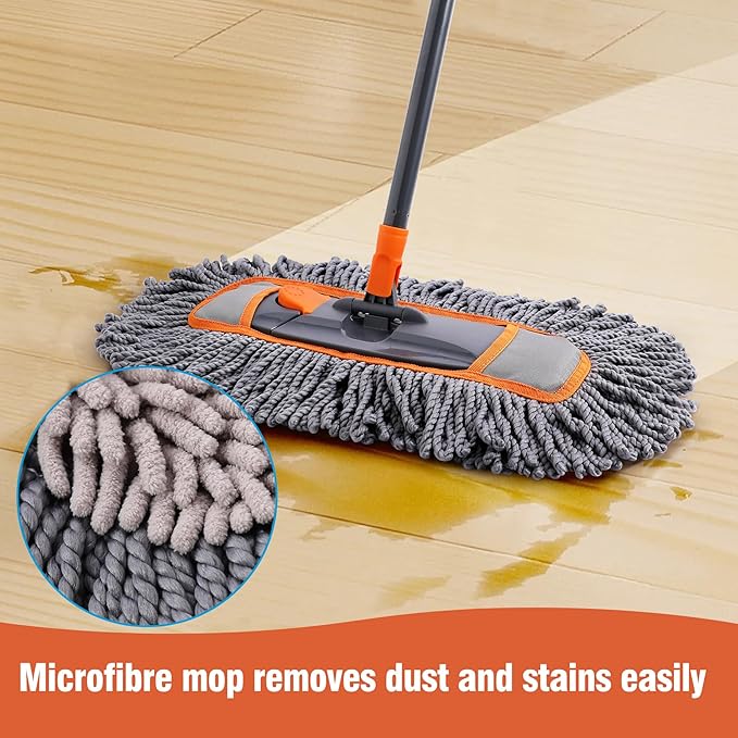Microfiber Dust Mop for Hardwood Floor Cleaning, Dry and Wet Baseboard and Floor Duster, Household Cleaning Tool for Kitchen, Bathroom