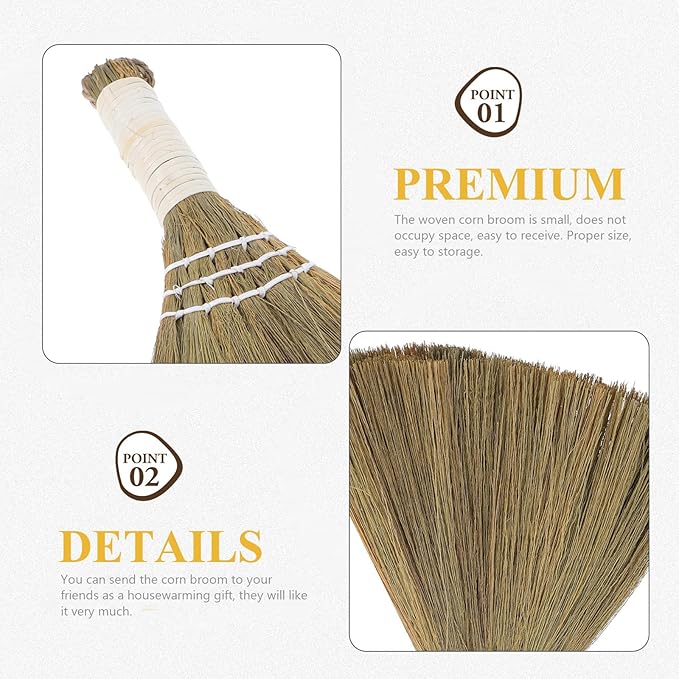 NUOBESTY Small Hand Broom Corn Whisk Broom 20x28cm White Handle Straw Household Cleaning Tool for Home Office Dust Removal