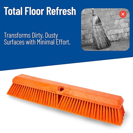 SPARTA 41890EC24 Omni Sweep Plastic Push Broom Head, Heavy Duty, Industrial Broom with Color Code System for Outdoor, Indoor, Concrete, Patio, Kitchen, Bathroom, 18 Inches, Orange, (Pack of 12)