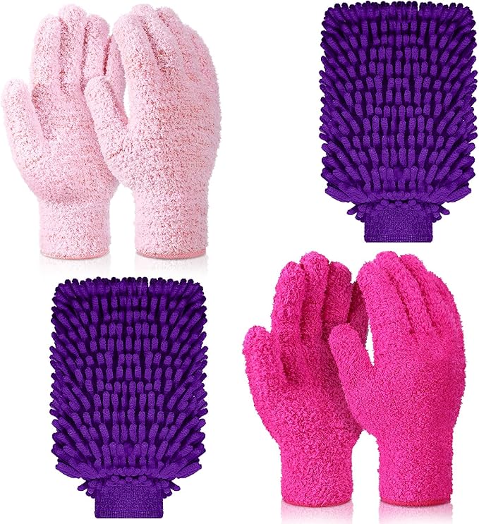 6 Pcs Microfiber Dusting Mitt Gloves for Plants Washable Dusting Gloves for House Cleaning Furniture Car Washing