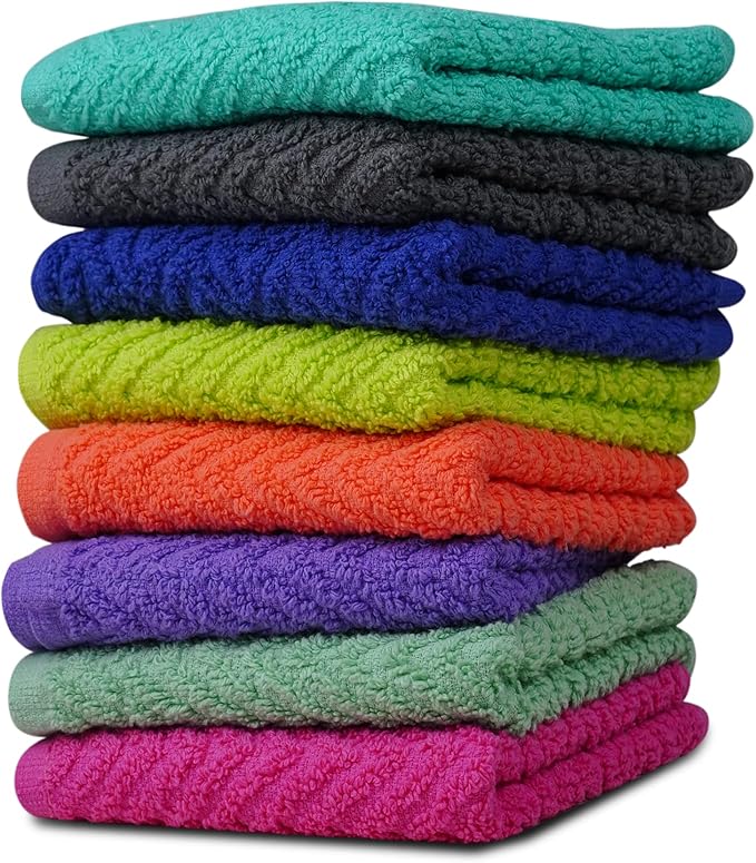 ZUPERIA Zigzag Multicolor Wash Cloths -8 Pack -12" x 12"- Highly Absorbent Soft Washcloths for Face, Gym Towels, Hotel Spa Quality, Reusable & Multipurpose Wash Cloth Towels