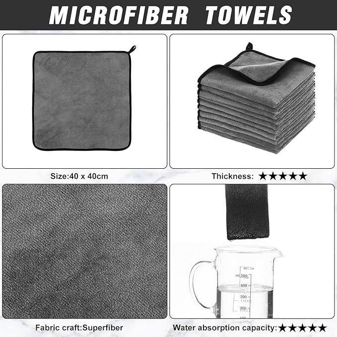 Tallew 80 Pcs Microfiber Towels:16"x16" Microfiber Drying Towels Bulk Micro Fiber Car Cleaning Cloth for Cars Drying Washing Polishing Office Windows Cleaning Household Supplies (Gray)