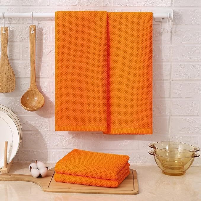 Kitinjoy 100% Cotton Waffle Weave Kitchen Hand Towels (13 X 28 Inches, Orange), 8-Pack Super Soft and Absorbent Dish Towel for Drying Dishes