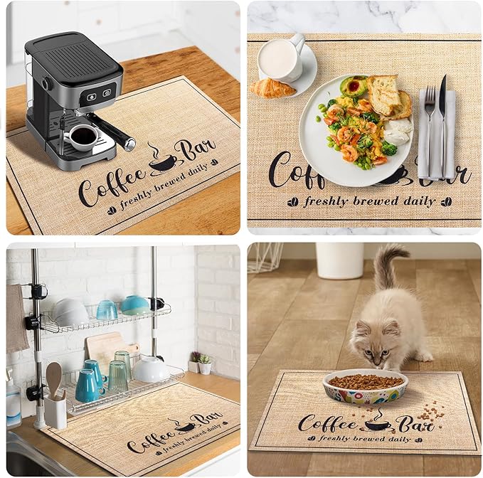 Absorbent Coffee Mat, Fashion Dish Drying Mat for Kitchen Counter Coffee Bar Accessories Espresso Machine Dish Rack 16" x 24" Beige
