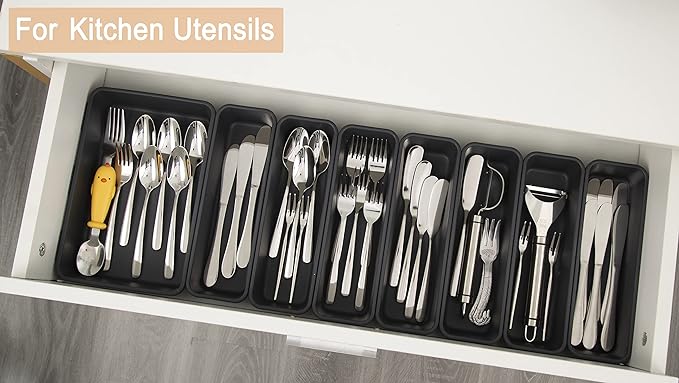 15 PCS Interlocking Desk Drawer Organizer Separator for Office,Bathroom,Kitchen,Makeup（Black）