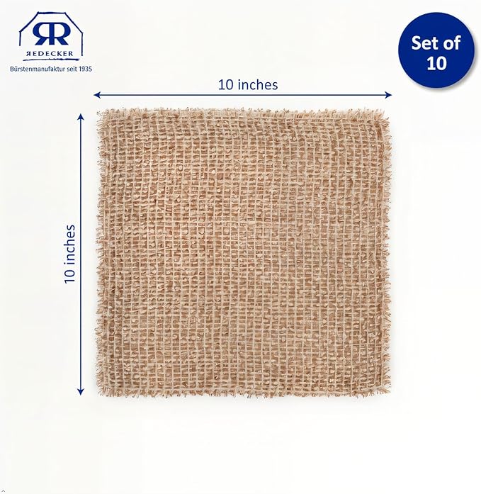 Redecker XL Copper Cleaning Cloths – 10 x 10 inches, Scratch-Free 2-Ply Real Woven Copper Scrub Pads for Pots, Pans, Sinks, Glass & Stainless – Reusable, Machine Washable, Set of 10