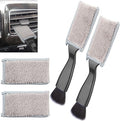 2PCS Double Head Brush for Car Clean, Universal 2 in 1 Car Detailing Brush, Double Ended Portable Dust Brush with 4 Cleaning Cloth, for Air Conditioner Outlets, Dashboard Screen (Black)