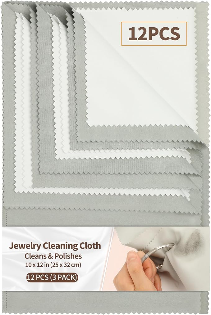 Bonison 3 Pack Large Silver Polishing Cloth – 10"x12" Jewelry Cleaning Cloth & Multi-Layer Jewelry Polishing Cloth for Silver, Gold, Diamond, Platinum, Coins, Watches, Gemstones（Gray）