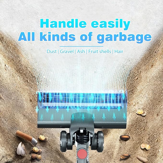 Cordless Vacuum Cleaner, 48Kpa Strong Suction, 50Mins Runtime, Anti-Tangle Brush Roll, 4-in-1 Lightweight Stick Vacuum for Hard Floor Carpet Pet Hair, with LED Display & Wall Mount Charging