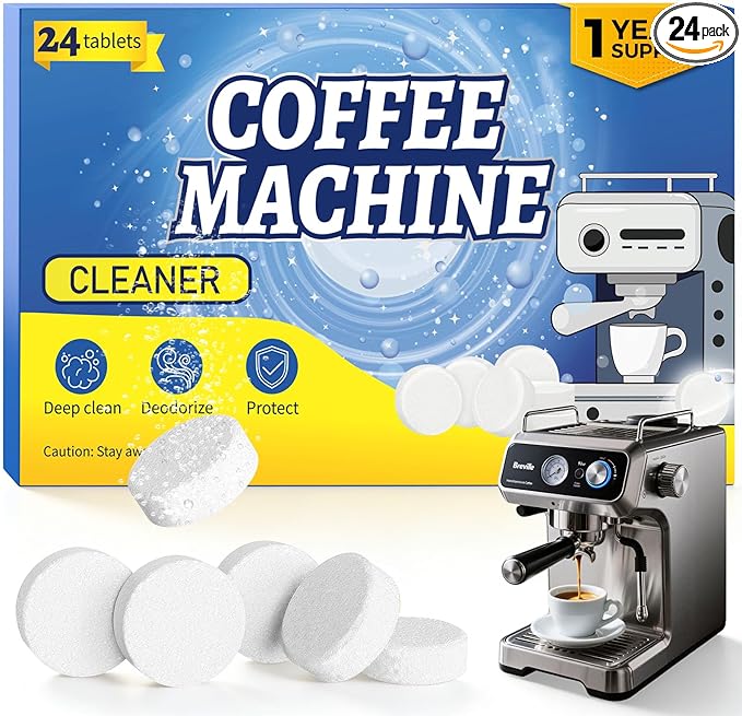 Coffee Pot Cleaner, Coffee Maker Cleaner Descaler Tablets, 24 Counts Machine Cleaning Tabs, Compatible With Keurig, Nespresso, Ninja, Philips, Miele, Descale Drip Coffe And Espresso Machines