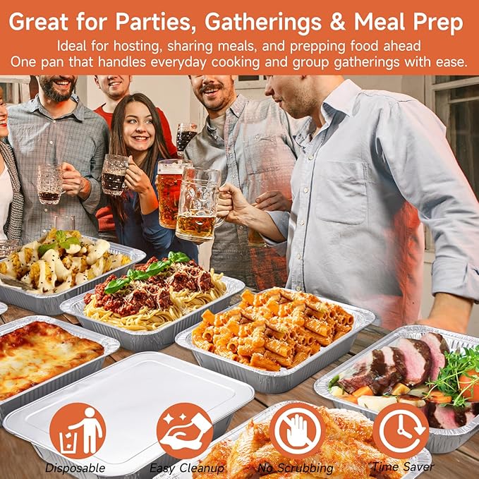 9x13 Aluminum Pans (30 Pack) – Disposable Half Size Aluminum Foil Pans for Cooking, Baking, Meal Prep, Parties & Food Storage