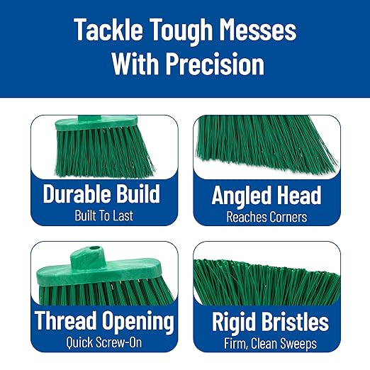 SPARTA Plastic Broom Head, Angled, Un-Flagged for Large Debris Indoor, Outdoor, Home, Restaurant, Lobby, Office, 12 Inches, Green, (Pack of 12)