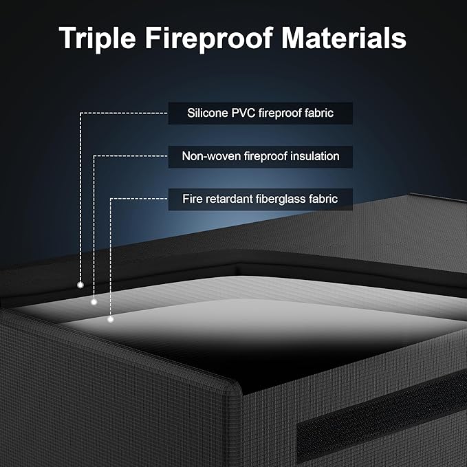 12V 200Ah LiFePO4 Lithium Battery Fireproof Safe Bag, Large Capacity Explosion-proof Lipo Battery Bag for Charging and Storage, Waterproof Box for Documents and Valuables - 22×9×9.5in