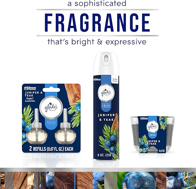Glade PlugIns Refills Air Freshener, Scented and Essential Oils for Home and Bathroom, Juniper & Teak, Fresh Collection 3.35 Fl Oz,5 Count (Pack of 2)