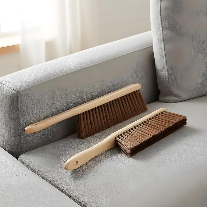 8 Pieces Wooden Dust Brush Bulk Hand Broom Bench Soft Bristle Cleaning Brushes with Long Wood Handle for Car Bed Sofa Fireplace Couch Clothes