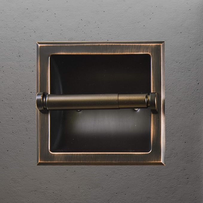 SENTO Recessed Oil Rubbed Bronze Toilet Paper Holder, Wall Mounted Heavy Duty Metal Toilet Paper Roll Holder with Rear Mounting Bracket, in Wall, Easy Installation, Oil-Rubbed Bronze