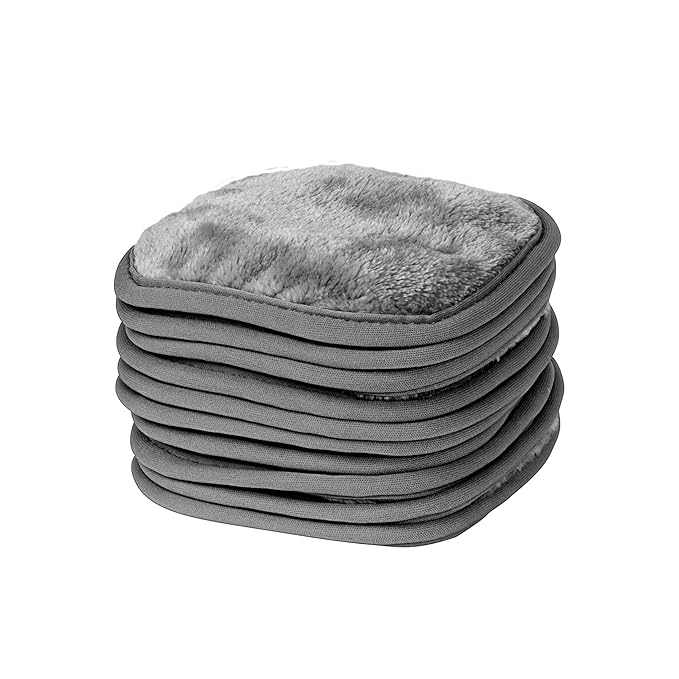 Eurow Reusable Makeup Remover Cloths, Soft Microfiber Face Towels for All Skin Types, Chemical-Free, Protective, Machine Washable, Gentle & Effective Facial Cleansing, 5"x5", Gray, 10-Pack