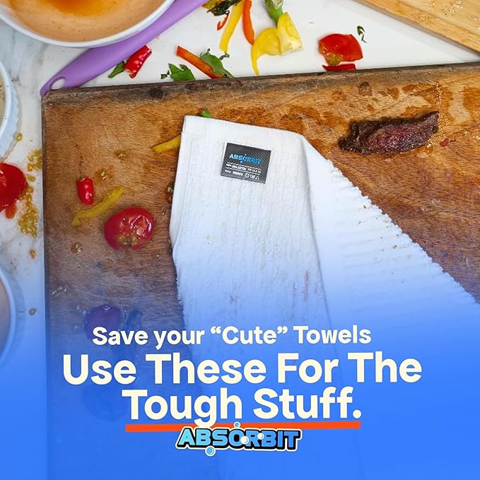 Absorbit Bar Mop Towels 100% Cotton 16x19 (12 Pack) Super Absorbent, Bleach Safe, No Fray Ribbed Terry Cloth
