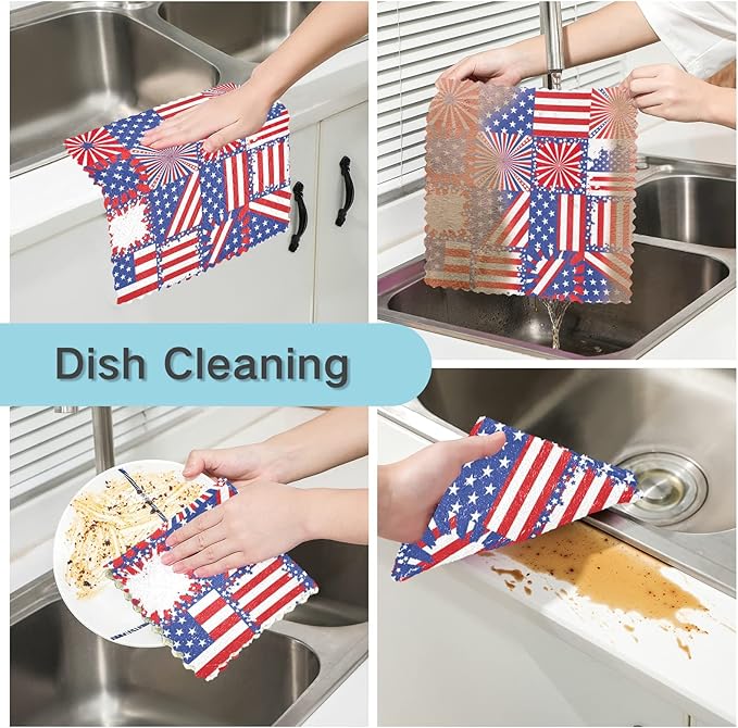ALAZA Dish Towels 4th of July American Independence Day Dish Cloths Absorbent Lint Free Bar Tea Soft Towel Kitchen Accessories Set of 6, 11"x11"