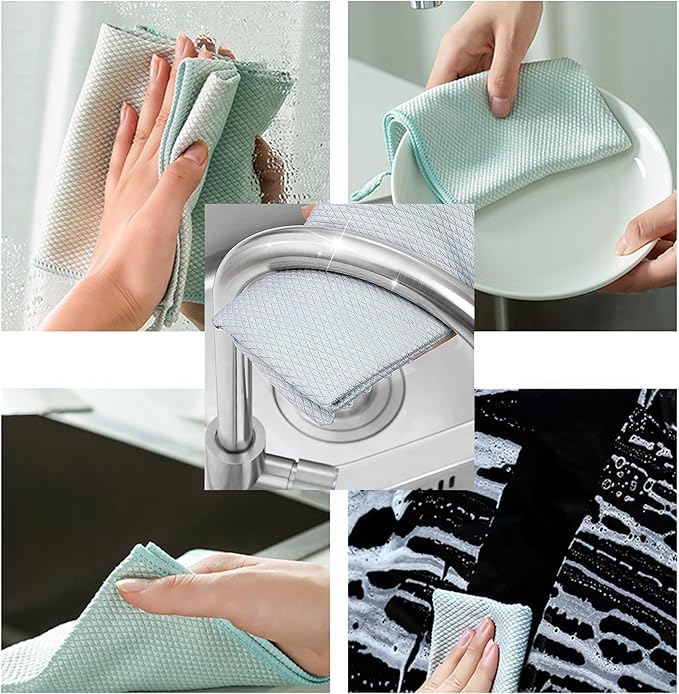 XXL Streak Free 40x50cm Glass Cleaning Cloth, Lint Free Nanoscale Microfiber Fish Scale Tower, 15.8" x 19.7" (Mix, 10 Pack)