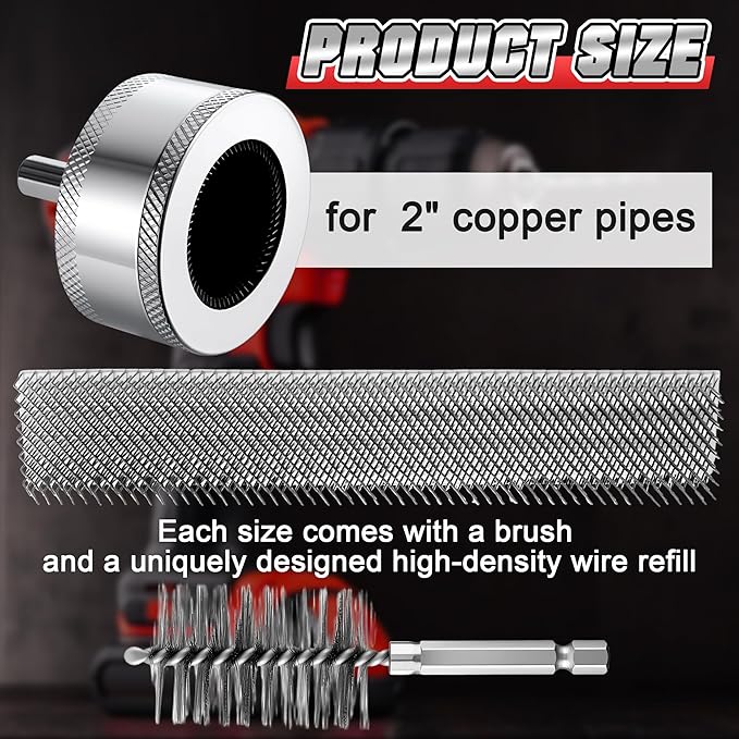 2'' Copper Pipe Cleaner for Drill with 1/4" Hex Shank & Brush Blades & Metal Pipe Cleaning Brush, Tube Thread Cleaner, Plumbing Tools for Plumber Removing Rust, HVAC Stain Removal(1 Piece)