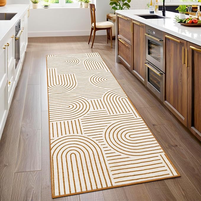 Modern Rug 2.5x8 Runners for Hallways, Abstract Kitchen Runner Rugs Non Slip Bath Runner, Rainbow Washable Rug for Bedroom, Soft Long Rugs for Entryway Bathroom Laundry Dorm, Orange