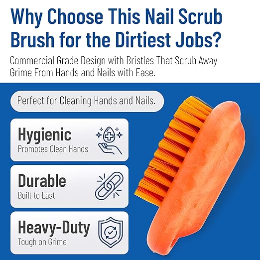 SPARTA 5 Inch Hand and Nail Brush with Stiff Polyester Bristles, Polypropylene Body, Color Coded Scrub Brush for Commercial Foodservice and Industrial Use, Orange (Pack of 12)