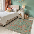 3x5 Rug for Entryway Bedroom, Green 3x5 Washable Area Rug, Floral Vintage Retro Boho Throw Rug, Non Slip & Low Pile Small Carpet for Indoor Kitchen, Bedside, Living Room, Bathroom and Dining
