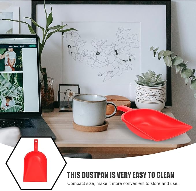 HEMOTON Handheld Dustpan and Desktop Cleaning Shovel Red Plastic Garbage Sweeper for Home and Office Tabletop Cleaning