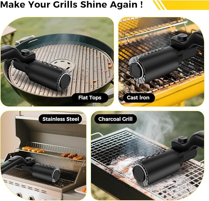 YKYI Electric Grill Brush for Outdoor Grill - Cordless BBQ Cleaner with 3-Setting Speed Control, 180° Rotating Head & Heat Resistant Shell, Grill Scrubber for Gas Charcoal Pellet Cast Iron (Black)