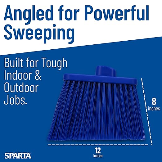 SPARTA Plastic Broom Head, Angled, Un-Flagged for Large Debris Indoor, Outdoor, Home, Restaurant, Lobby, Office, 12 Inches, Blue, (Pack of 12)