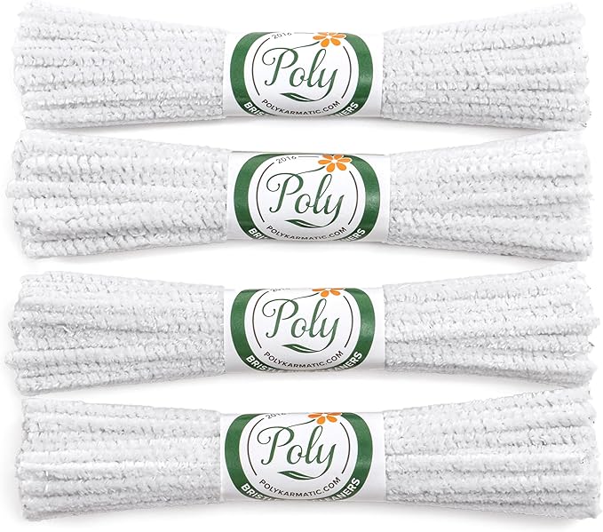 176 Count Bulk Soft Bristle Pipe Cleaners Chenille in White - Cotton with Steel Wire - Crafts Project