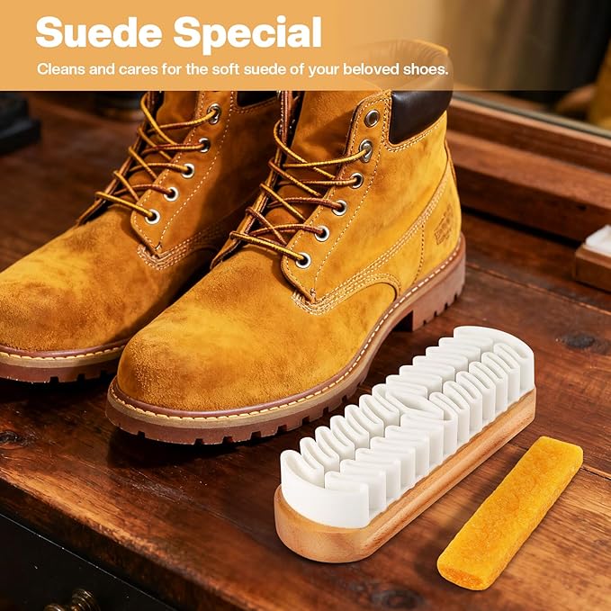 2 Pcs Suede Shoe Brush Nubuck Leather Cleaner Shoes Shine Dauber Crepe Applicators Set with Cleaning Eraser Cloth(Brush with Eraser)