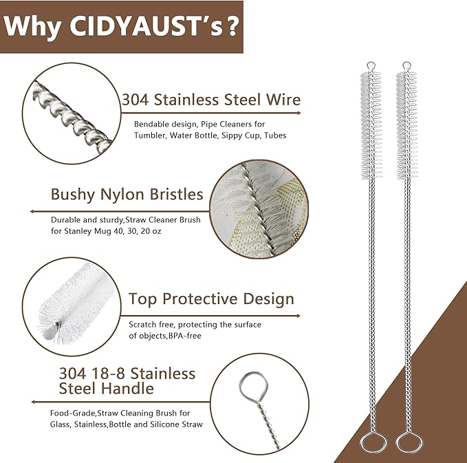 Straw Cleaner Brush for Stanley Cup,10 inch Straw Brush for 40oz 30oz 20 oz Stanley Mugs,Stanley Straw Cleaner for Various Straws,Baby Bottles,Water Bottles and Hummingbird Feeders(4Pack).