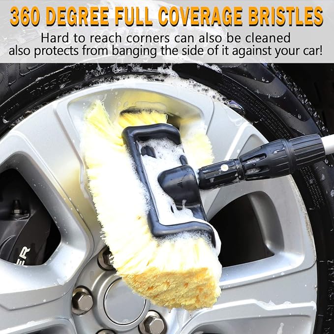 MOFEEZ 10" Car Wash Brush with Soft Detailing Bristle, Flow-Thru Dip Brush for Car Boat RV Camper Truck Washing