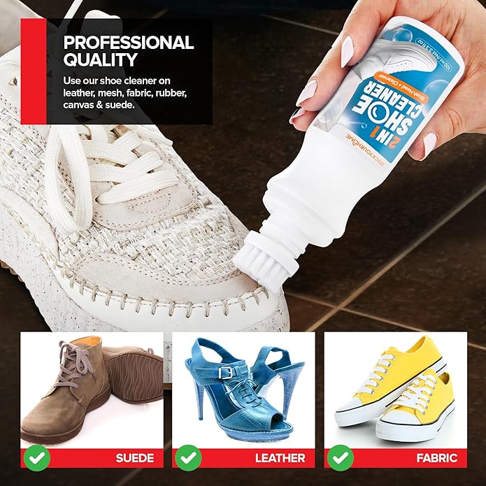 All-In-1 Shoe Cleaning Kit, Brighten & Clean with Soft Bristle Shoe Brush & Cleaning Spray, Best Shoe Cleaner for White Sneakers, Rubber Soles & Tennis Shoes, Essential Shoe Eraser Sneaker Cleaner