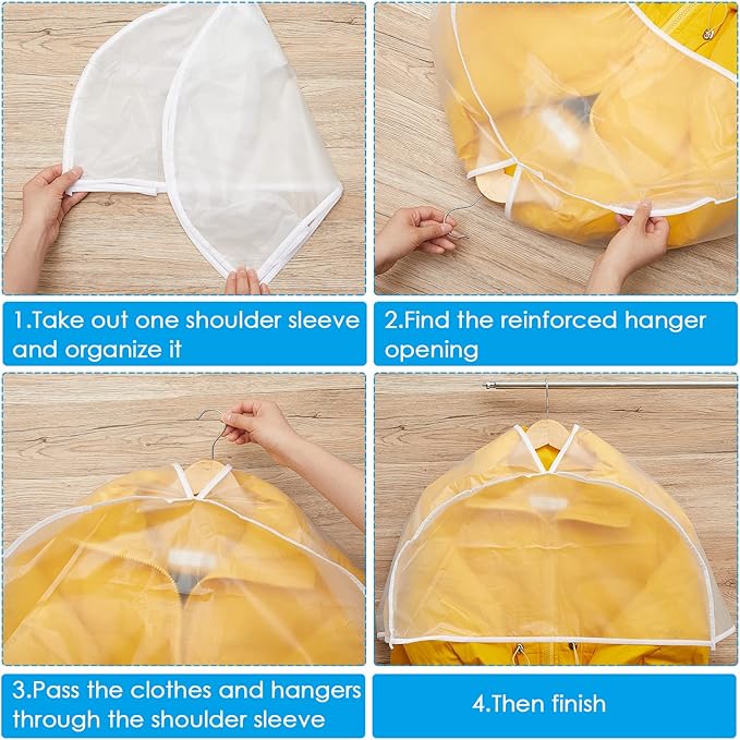 Patelai 8 Pcs 10" Gusseted Shoulder Covers for Hanging Clothes 24" x 12" Plastic Garment Dust Covers Protectors for Closet Storage Suit, Coats, Jackets, Dress Closet Storage(Translucent)