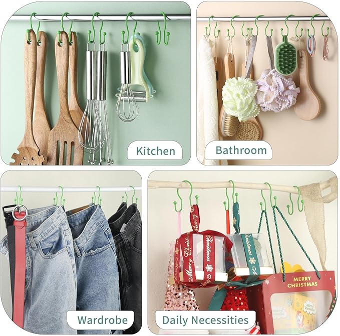 Goowin Shower Curtain Hooks, 12 Pcs Shower Curtain Rings, Stainless Steel Shower Curtain Hangers, Metal Shower Curtain Hooks Rings Rust Proof, Minimalist Shower Hooks for Shower Curtain, Green