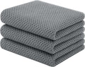 Homaxy 100% Cotton Waffle Weave Kitchen Towels, 3-Pack Ultra Soft Absorbent Dish Towels, Quick Drying Cleaning Towels, 13 x 28 Inches, Grey