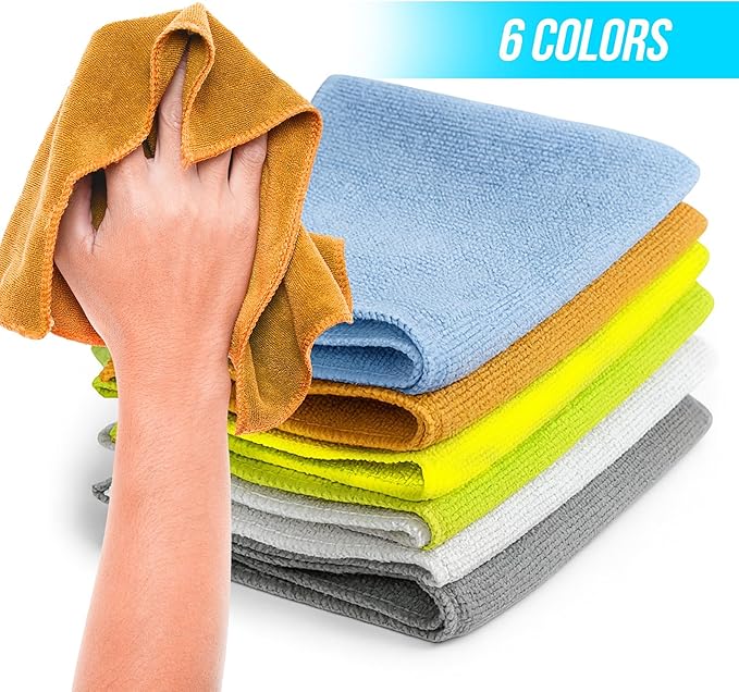 6‑Pack Microfiber Cleaning Cloths – Reusable, Lint‑Free Multi‑Color Towels for Kitchen, Car, Glass & Bathroom, Machine‑Washable Multipurpose Cleaning Rags