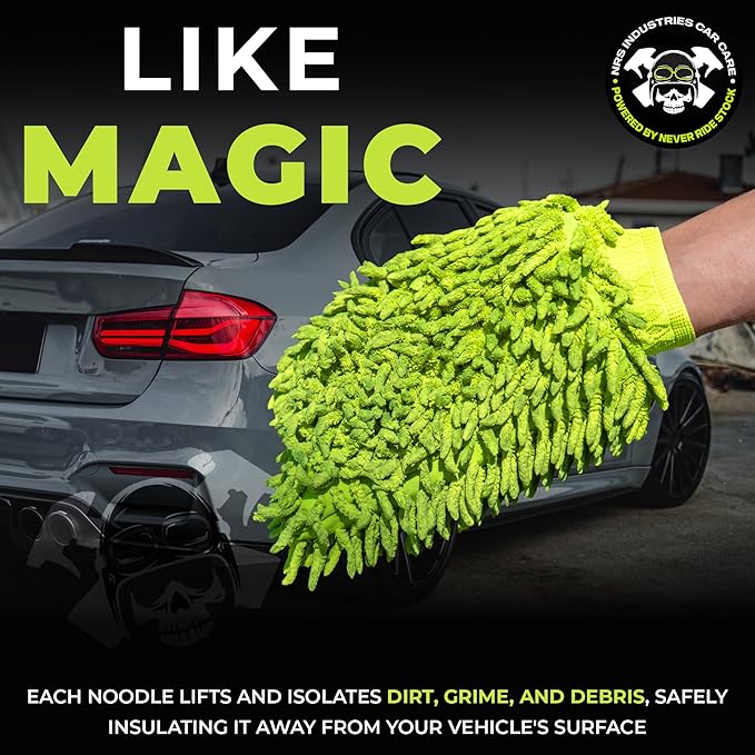 Microfiber Car Wash Mitt | Ultra-Soft Chenille | Car Wash Detailing | Dual Sided Sponge Glove | Scratch-Free | Auto Care Brush Mitt | Great for Cars, Trucks, Motorcycles & More