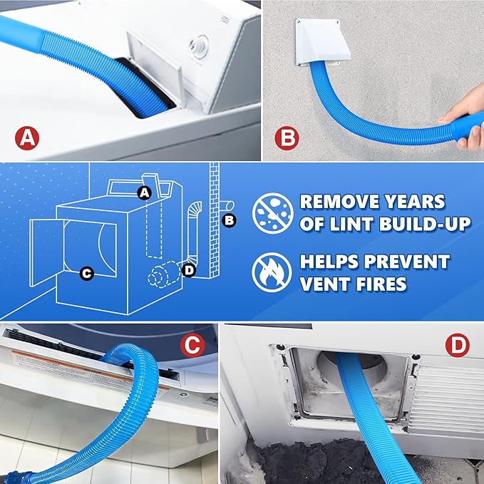 Sealegend 2 Pieces Upgraded Dryer Vent Cleaner Kit - Universal Vacuum Hose Attachment & Dryer Lint Brush, Compatible with Most Vacuum Cleaner, Quickly Lint Remover, Blue