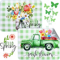2 Pcs Dish Drying Mat for Kitchen, Spring Floral Absorbent Microfiber Dish Mat Counter 18 x 24 Inch Truck Flower Leaves Draining Green Drying Reusable Washable Pad