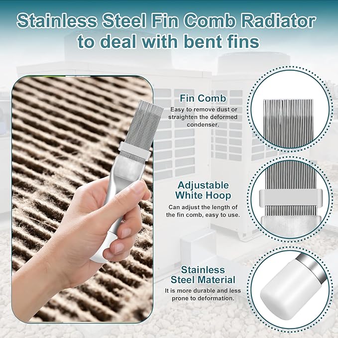 Cenipar Air Conditioner Coil Cleaning Brush Kits - Double Sided HVAC Brush AC Coil Cleaner Brush and Metal Radiator Fin Comb Compatible with Air Conditioner HVAC Fin Comb Straightener