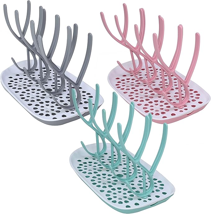 Baby Bottle Drying Rack Space Saving Countertop Baby Bottle Holder, Drying Rack for Baby Bottles Accessories - Stores Up to 12 Bottles, Dishwasher Safe (Gray)