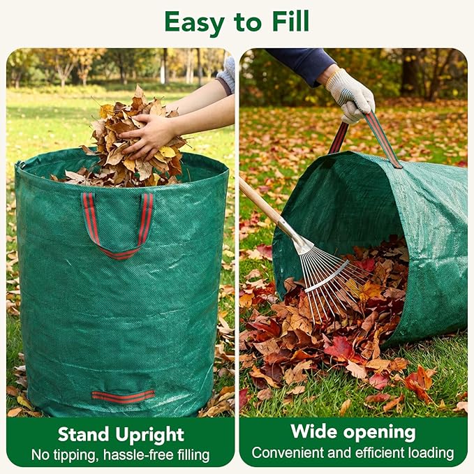 53 Gallons Reusable Yard Waste Bags, 2 Packs Lawn and Leaf Bags With Reinforced Handles, Collapsible Garden bag For Leaves,Grass,Storm Debris,Construction Waste, Standable&Foldable