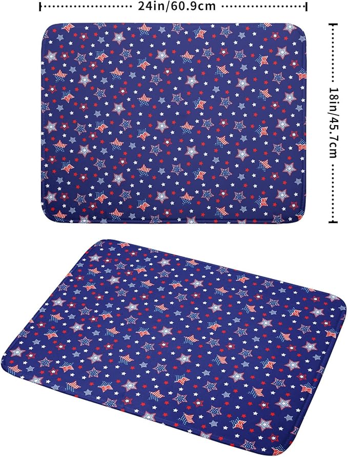 Khope 4th of July Navy Blue Dish Drying Mat for Kitchen Counter 18x24 Inch Memorial Day American Flag Stars Reusable Washable Drying Pad Countertop Home Decor